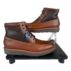 Johnston Murphy Upton Lug Shearling Moc Toe Dark Tan Waterproof Boot Men's 10.5